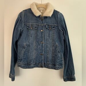 Cat & Jack Blue Jean Sherpa Lined Jacket with Cream Collar, Size XL, (14/16)